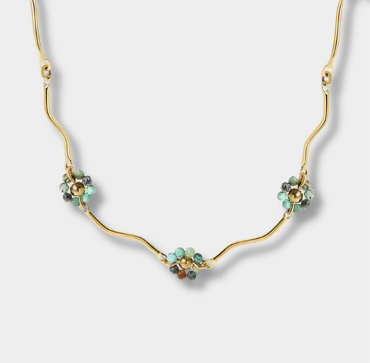 Green Beaded Flower Necklace