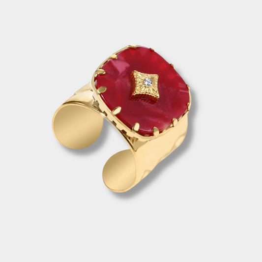 Red Cushion Wide Ring