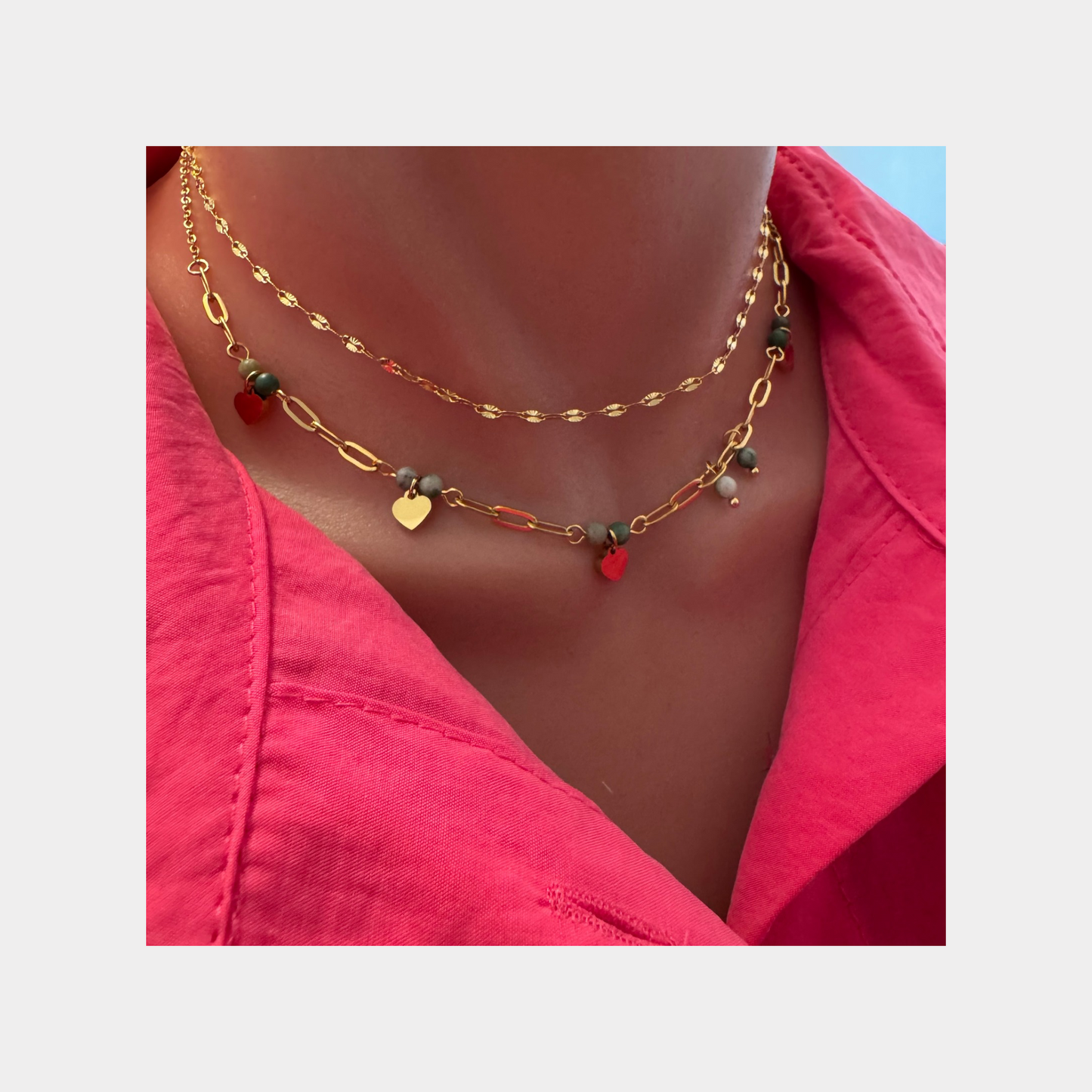 Double Layer Beaded Heart Necklaces