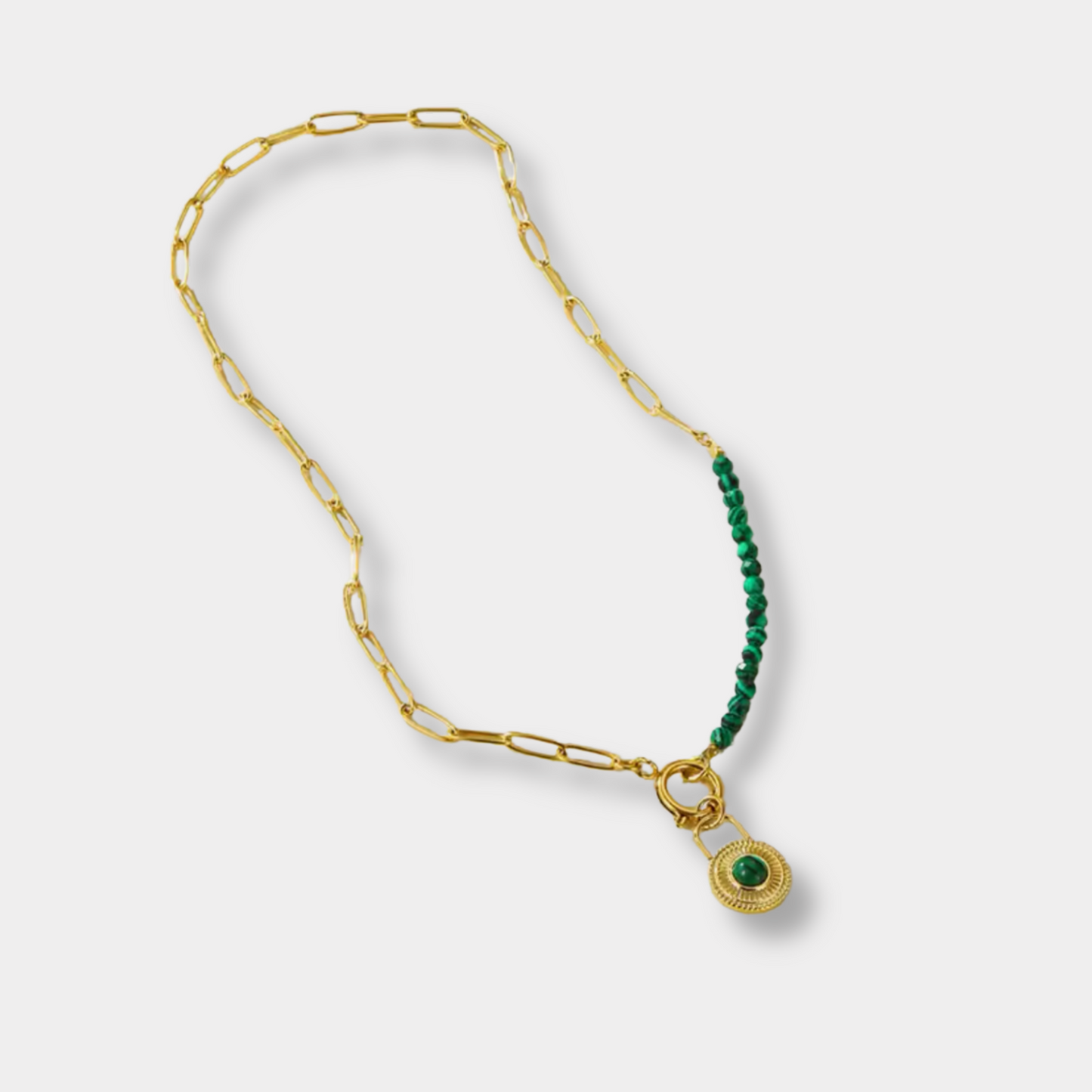 Round Lock Green Beaded  Necklace
