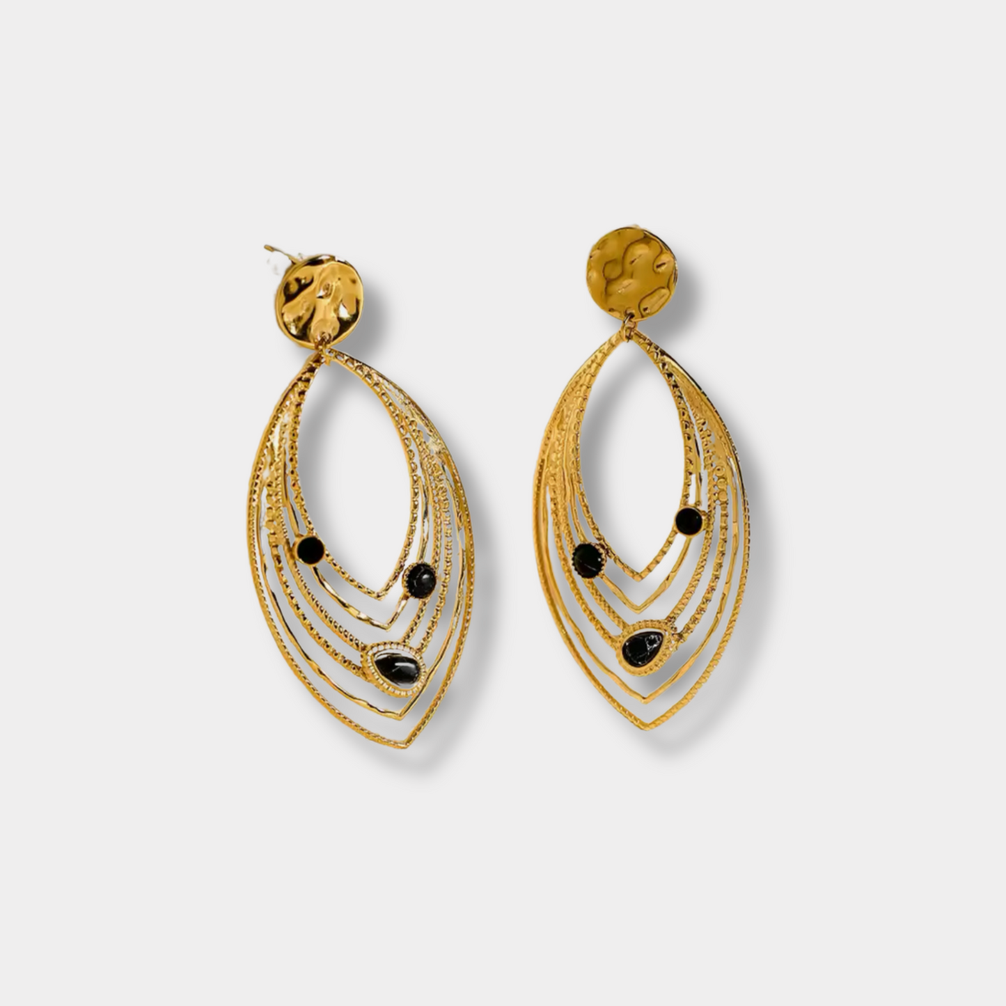 Black Natural Stone Drop Earrings