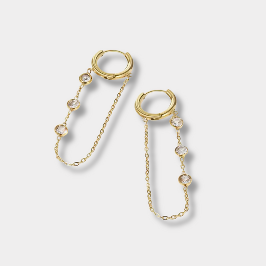 Huggie Hoop Chain Drop Earrings