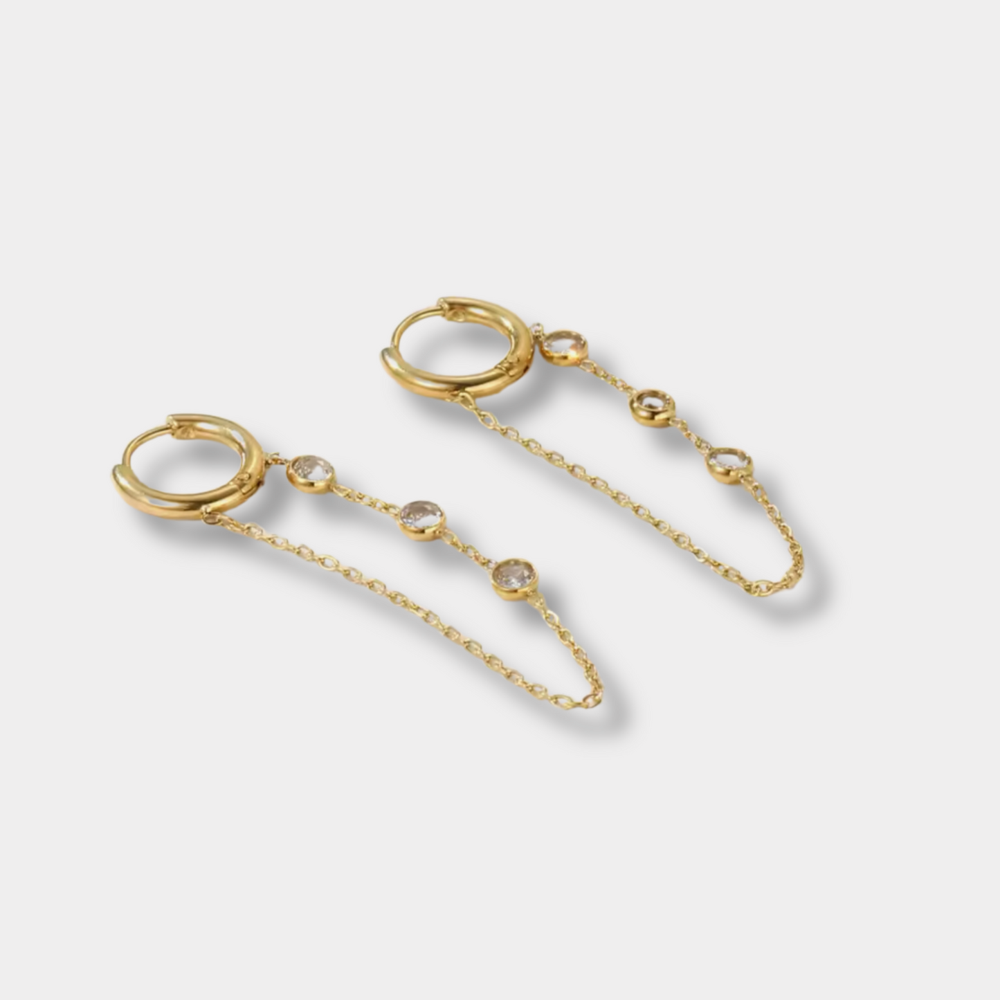 Huggie Hoop Chain Drop Earrings