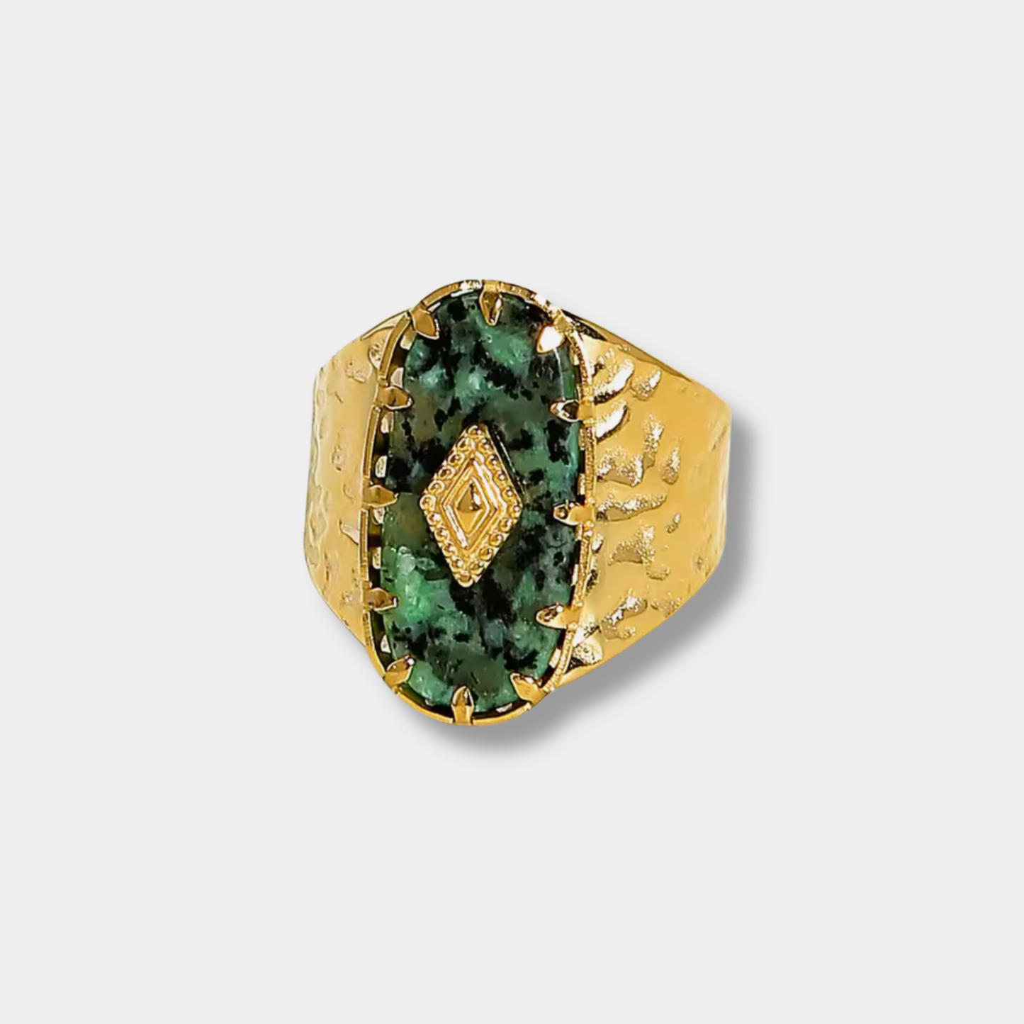Wide Green Natural Stone Ring