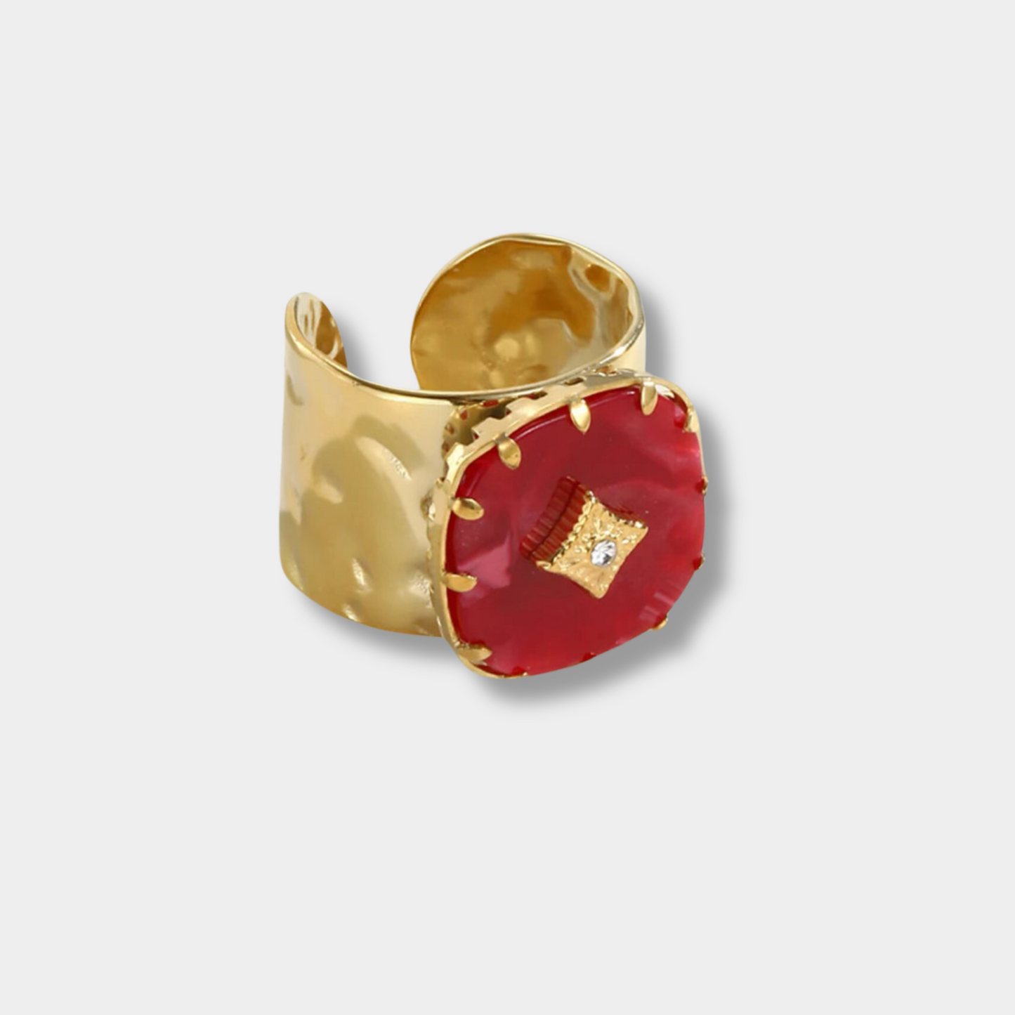 Red Cushion Wide Ring
