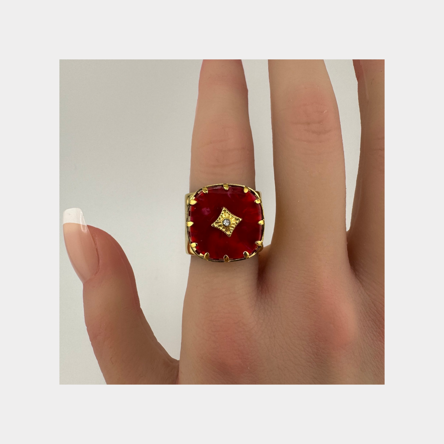 Red Cushion Wide Ring