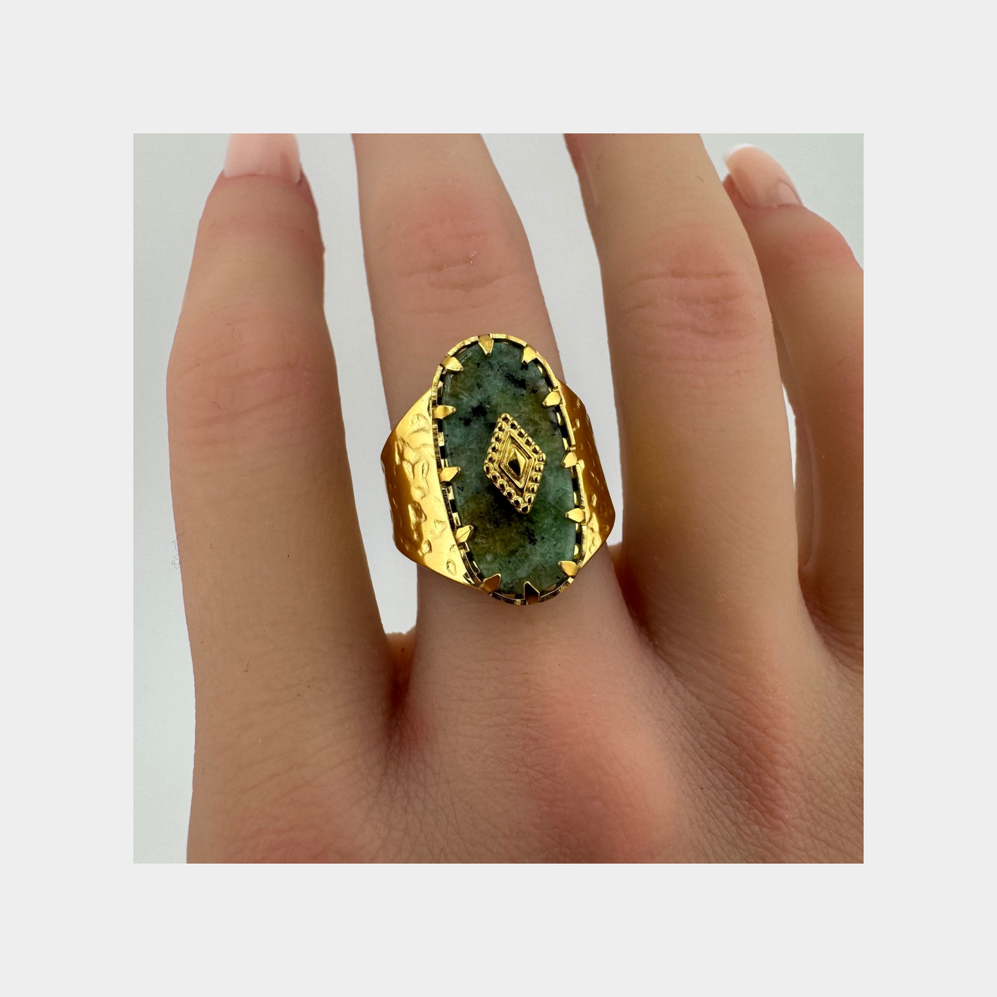 Wide Green Natural Stone Ring