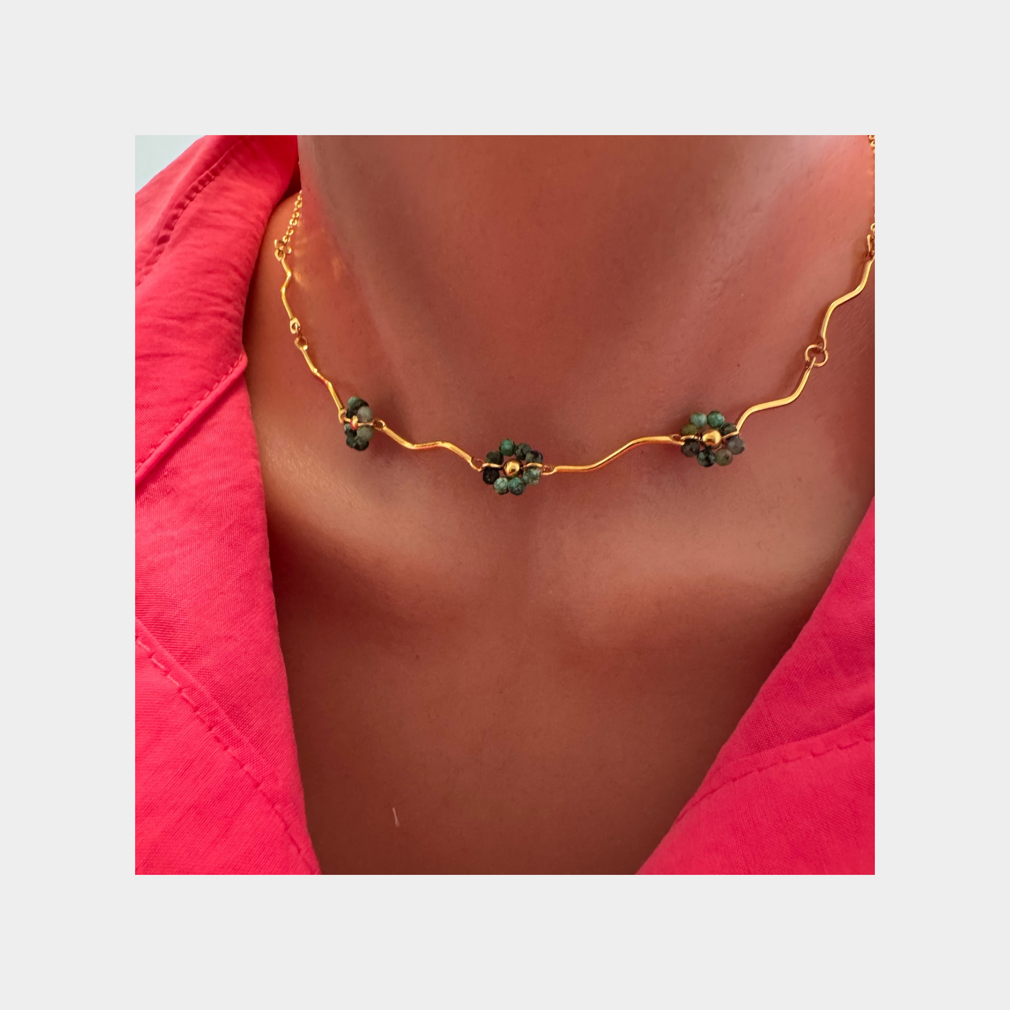 Green Beaded Flower Necklace