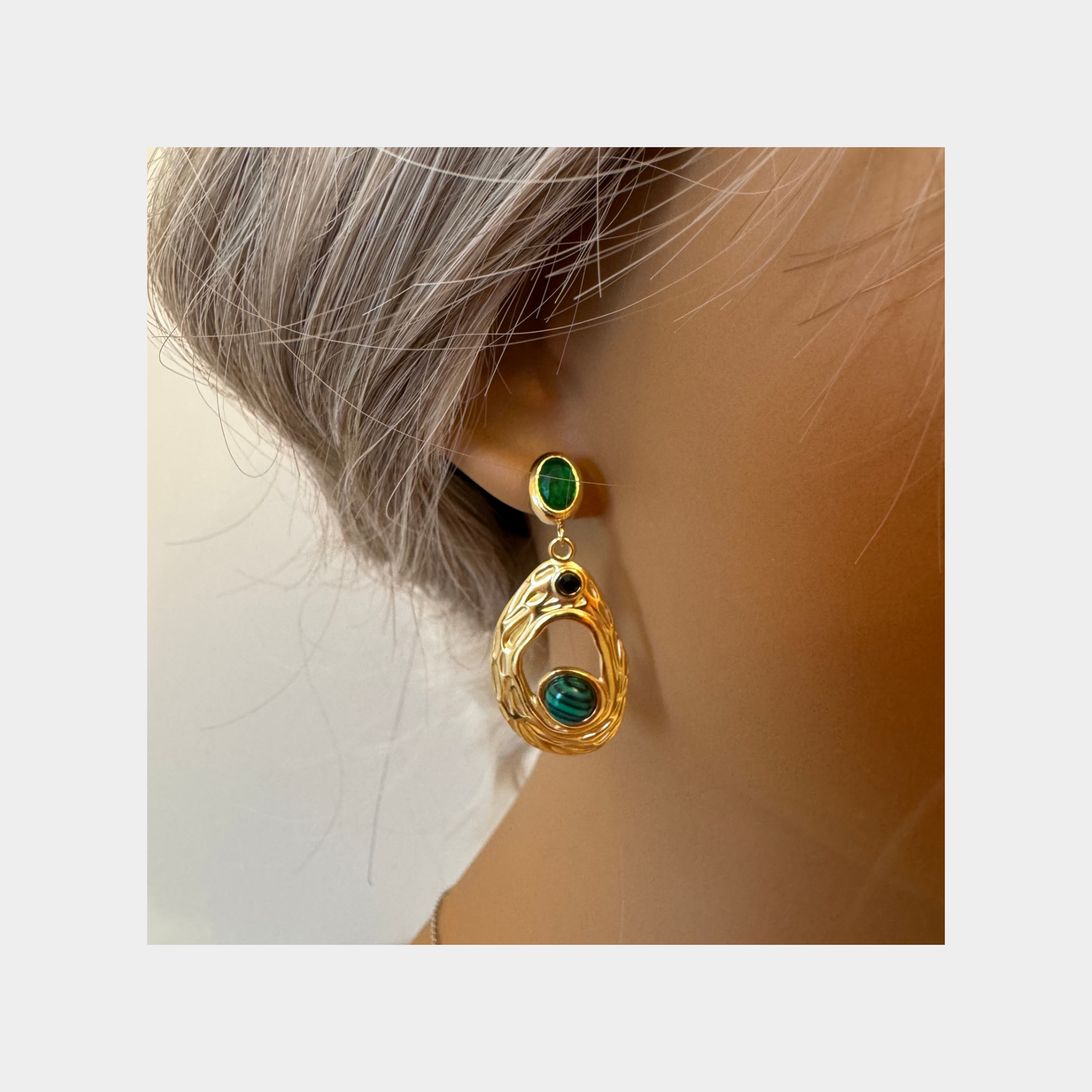 Green Stone Drop Earrings